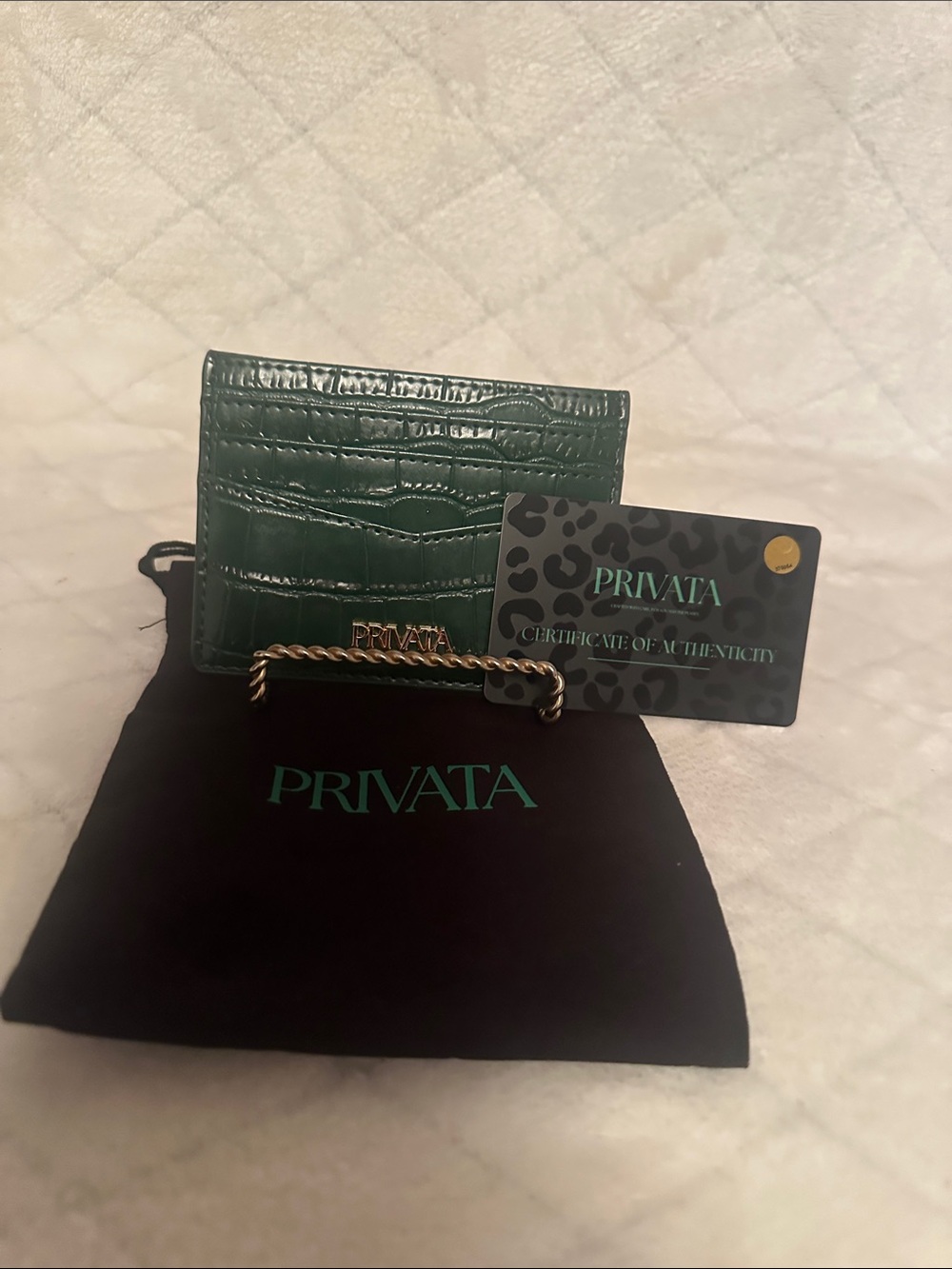 Privata Green Croc-Embossed Card Holder